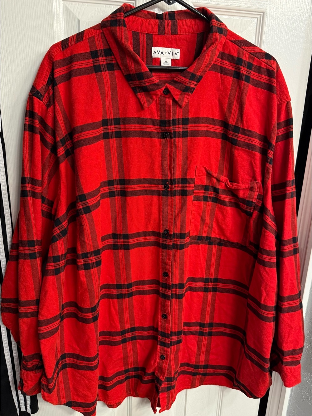 Ava & Viv Red and Black Plaid Button-Down Shirt holiday/Christmas